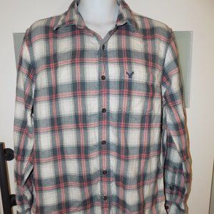American Eagle Athletic Fit Flannel Shirt LS Plaid Size L Men's EUC